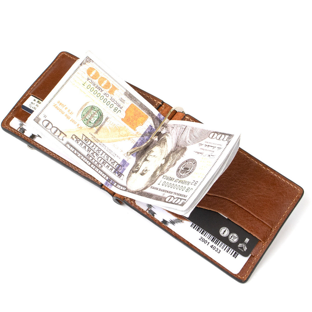 Мужской кожаный зажим для денег GRANDE PELLE 11474 Коричневый Киев - изображение 4