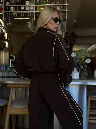 Женский стильный костюм двойка: кофта и штаны в спортивном стиле купра с бархатным напылением Шоколад, 42/44 Одесса