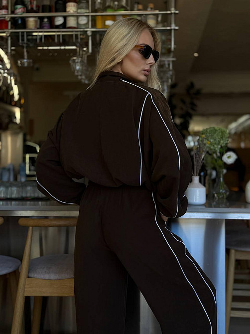 Женский стильный костюм двойка: кофта и штаны в спортивном стиле купра с бархатным напылением Шоколад, 42/44 Одесса - изображение 5