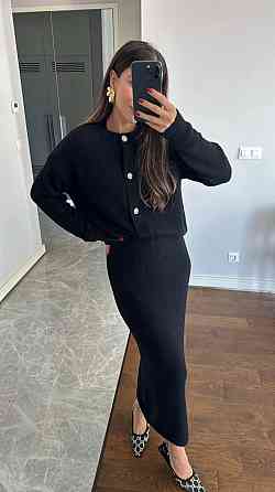 Женский теплый элегантный костюм двойка: кофта + юбка миди плотная двойная ангора Черный, 42/44 Одесса