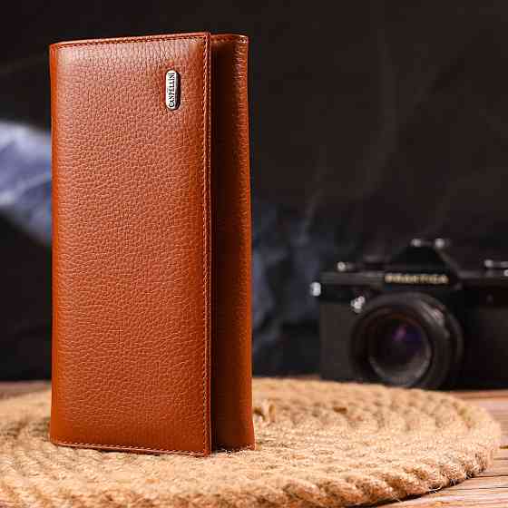 Містке жіноче портмоне з монетницею з натуральної шкіри Світло-коричневе (CANPELLINI) Київ