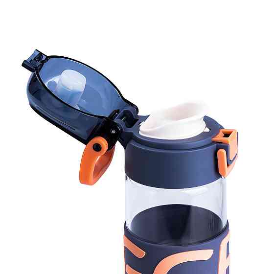 Стеклянная бутылка для воды 460 мл с синей крышкой Киев