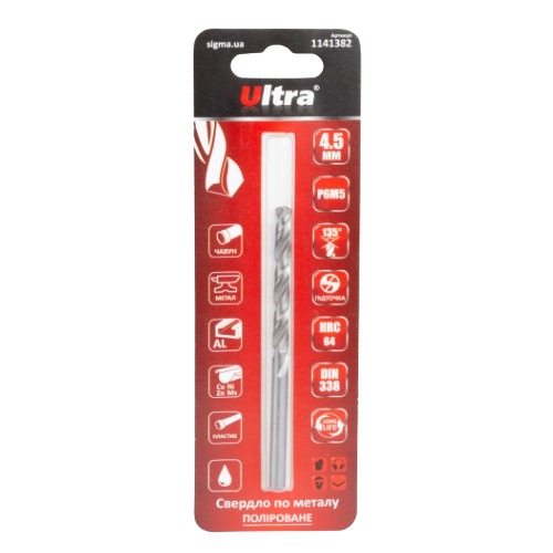 Свердло по металу d4,5мм P6M5 поліроване Ultra Житомир - изображение 3