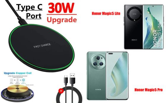 Беспроводное зарядное устройство Copper до 30W для Honor Magic5 Pro, USB-C, LED Киев