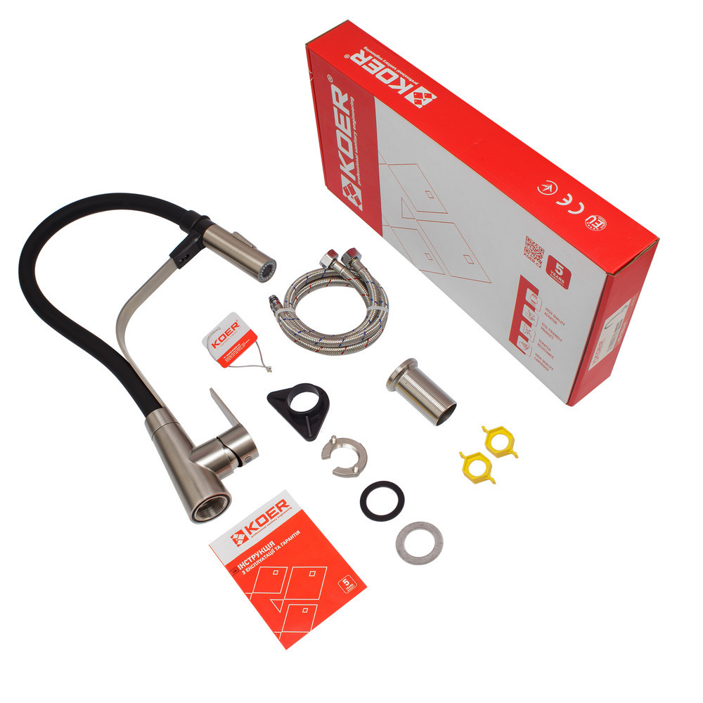 Кухонный смеситель с черным силиконовым изливом Koer KI-70022-02 (из нерж. стали) (KR4799) Киев - изображение 10