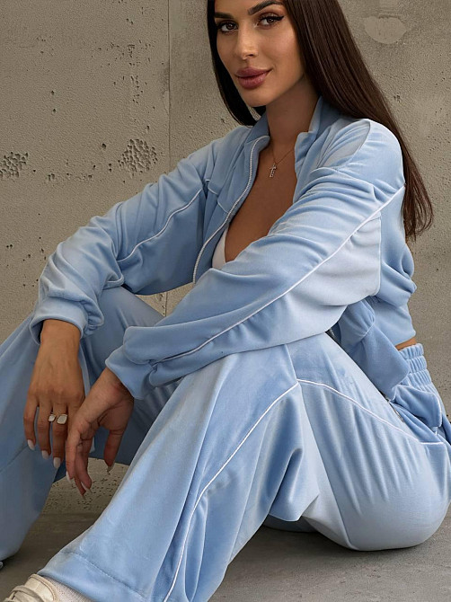 Стильный женский велюровый мягкий костюм двойка велюр плюш Голубой, 42/44 Одесса - изображение 5