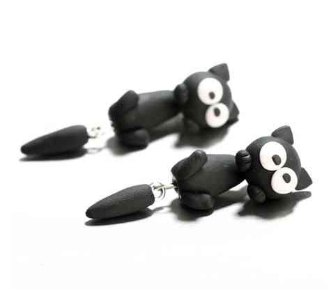 Серьги коты из полимерной глины - размер серьг 5см, ручная работа Киев