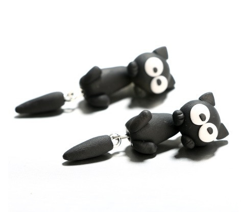 Серьги коты из полимерной глины - размер серьг 5см, ручная работа Киев - изображение 2