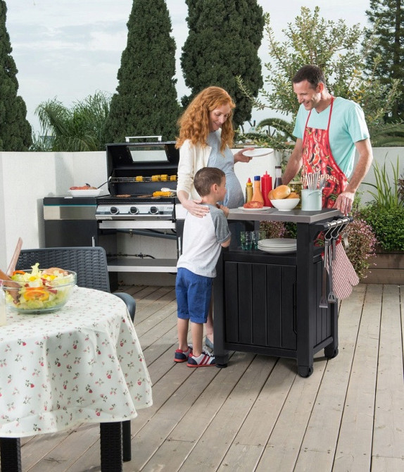 Стіл-буфет садовий для барбекю Keter UNITY, антрацит, 105 л Київ - фото 3