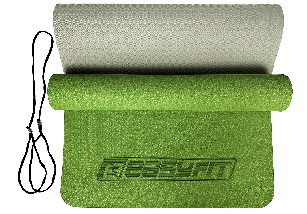 Килимок для йоги та фітнесу EasyFit TPE+TC 6мм двошаровий зелений-сірий Коломыя - изображение 7