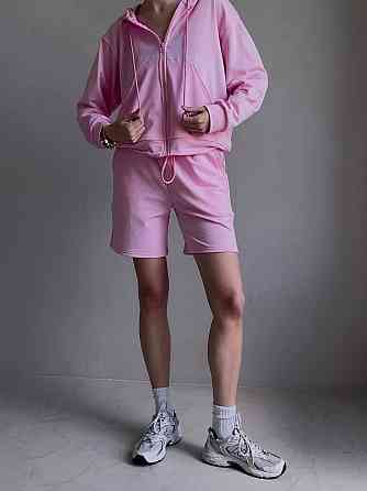 Женский прогулочный оверсайз костюм двойка: кофта и шорты двухнитка Барби Одесса