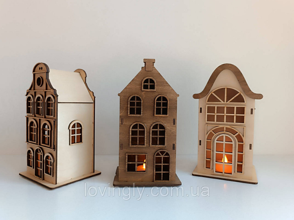 Набор из трех домиков в европейском стиле с подсветкой 22 см. Ирпень - изображение 2