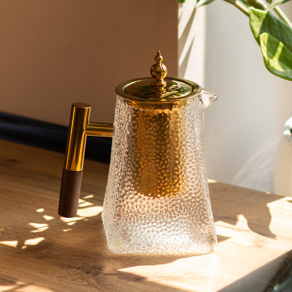 Чайник для заварювання скляний для чаю 1 л з металевою ручкою прозорий HP-34-36 Коломия - фото 9