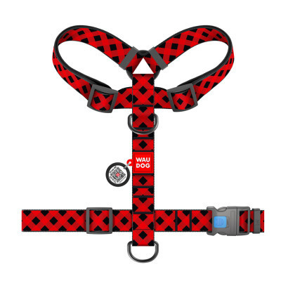Шлея для собак WAUDOG Nylon анатомічна H-подібна з QR-паспортом "Шотландка червона" пластиковий фастекс XL (323-0100) Вінниця - фото 2