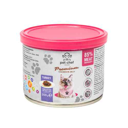 Вологий корм для котів Pet Chef шматочки в желе з індичкою 200г Київ