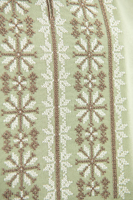 Вышиванка женская с длинным рукавом  льняная, оливковая топ Киев - изображение 3