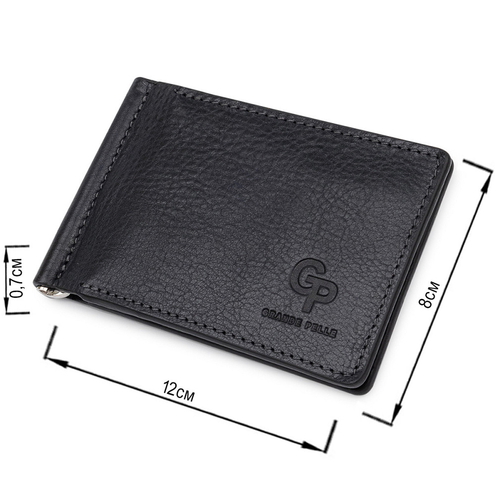 Мужской зажим для денег с монетницей GRANDE PELLE 11548 Черный Киев - изображение 3