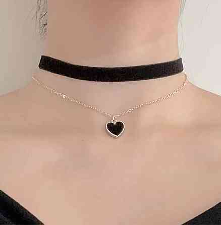 Чорний чокер з підвіскою серце – подвійне намисто на шию Київ