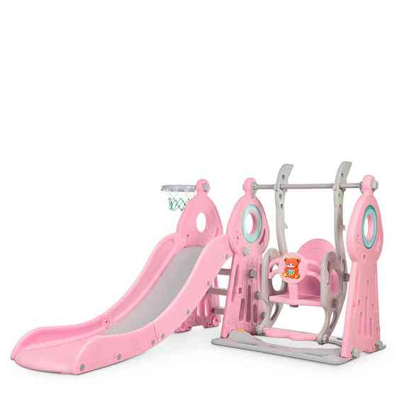 Дитяча гірка-гойдалка WM19011-8 пластик, з баскетбольним кільцем Вінниця