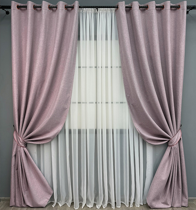 Комплект штор на люверсах VR-Textil Блэкаут двусторонний ASHEN NIGHT № 1843ш Пудровый 150х270 см 2 шт (37-0284) Киев - изображение 2