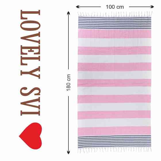 Полотенце пештемаль Lovely Svi хлопковое, пляжное, хамам, spa - XХL 100x180 см Pink/Blue Stripes Киев