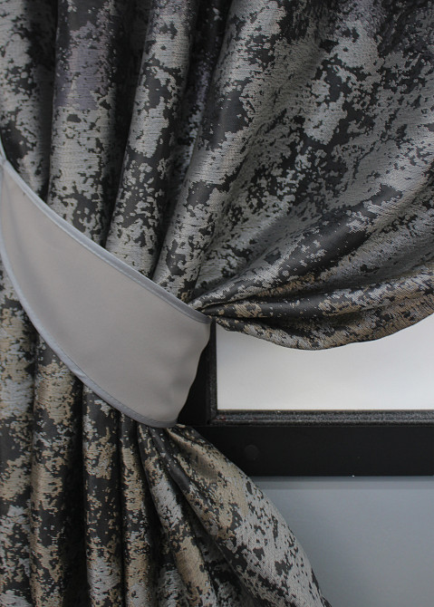Комплект коротких штор VR-Textil Мармур Al-7 № 1461ш Сірий з чорним і какао 140х170 см 2 шт (35-0278) Київ - фото 4