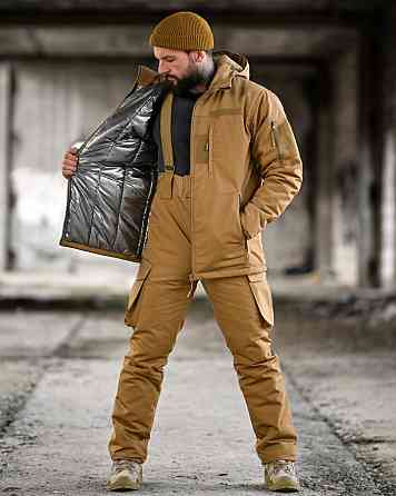 Зимний тактический мужской костюм койот куртка штаны на синтепоне с подтяжками теплый закрывает поясницу 50 р Одесса