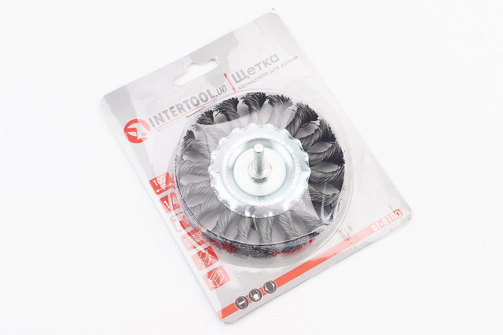 Щітка дискова зі стрижнем 1/4" D-100мм з плетеного дроту BT-8100 Київ - фото 2