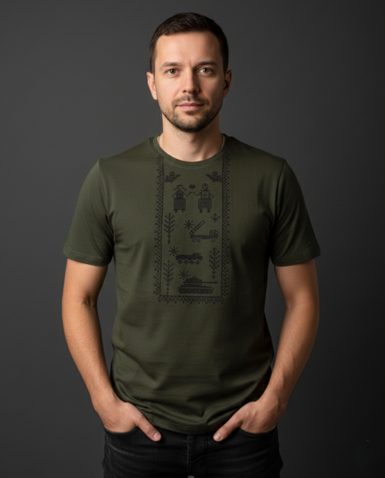 Патріотичні футболки кольору хакі вишиті хрестиком президентська Київ - фото 2