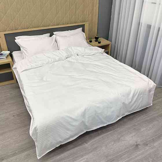 Комплект постельного белья Страйп-сатин Евро 200х230 с простыней на резинке Белый (88-086) Киев