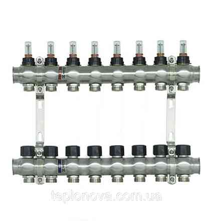 Колектор нержавійка на 8 пар виходів  "Raftec" RC-03 для Теплої Підлоги з розходомірами Чернівці