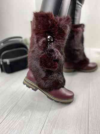 TopS Унти жіночі TopS бордові натуральна шкіра з хутром висота 26см обхват 32-33см размер 38 (А Коломыя