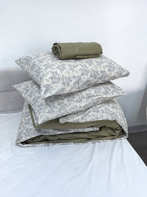 Ecotton Комплект постільної білизни Ecotton двоспальний Євро 210х220 см сатин Листочки зелений Коломыя - изображение 5