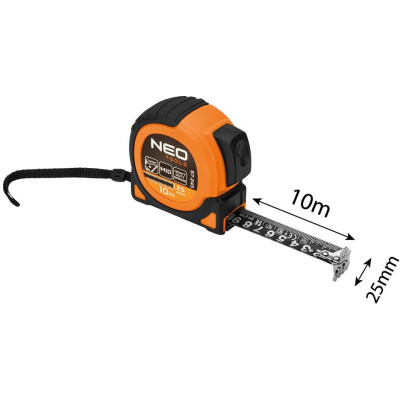 Рулетка Neo Tools Super Black, 10мx25мм, з фіксатором змотування, магніт (67-245) Вінниця - фото 7