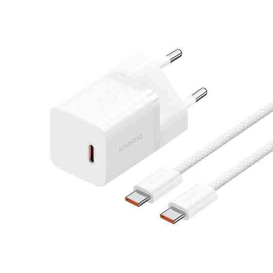 Мережевий зарядний пристрій з кабелем Baseus GaN5 Fast Charger(mini) 1C 30W EU Moon White(With: Fast Charging Одеса
