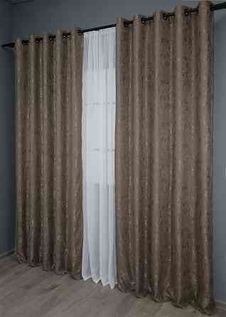 Комплект штор на люверсах VR-Textil Льон мармур Pavliani № 1372ш 150х250 см 2 шт Какао (37-0053) Київ