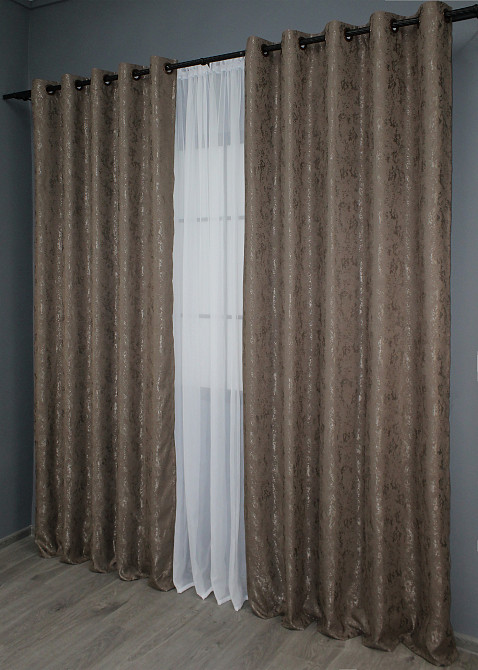 Комплект штор на люверсах VR-Textil Льон мармур Pavliani № 1372ш 150х250 см 2 шт Какао (37-0053) Київ - фото 4