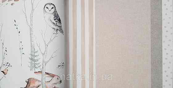 Шпалери флізелінові еко Rasch Kids World 0.53х10 дитячі ведмеді зайці совки дерева на білому Київ