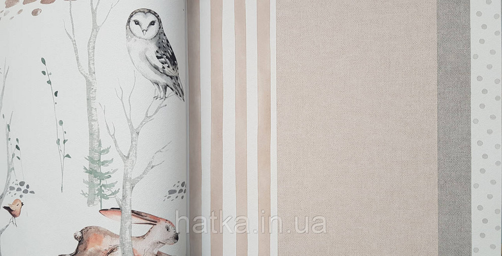 Шпалери флізелінові еко Rasch Kids World 0.53х10 дитячі ведмеді зайці совки дерева на білому Київ - фото 3