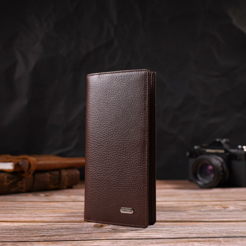 Мужской вертикальный бумажник без застежки из натуральной кожи CANPELLINI 21904 Коричневый Киев - изображение 7