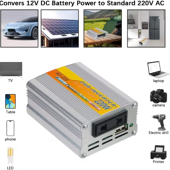 Преобразователь напряжения AC/DC 12/24V AS-220 220W/220В + 1хUSB Серый Винница