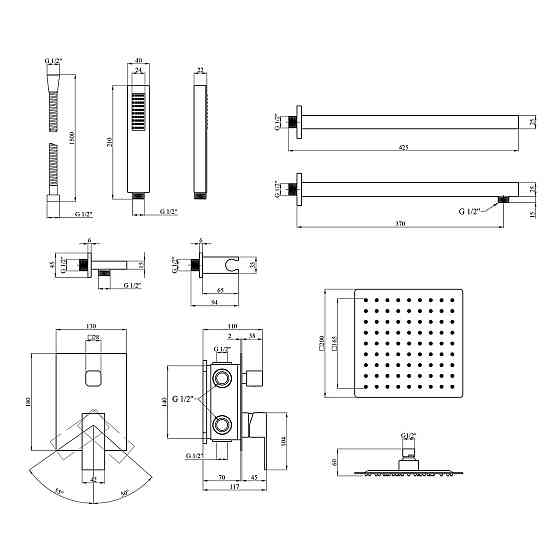 Набір 3 в 1 душова система Kroner Edelstahl Kubus-SCH082 + змішувач Edelstahl Kubus-SCH010-3 + змішувач Київ