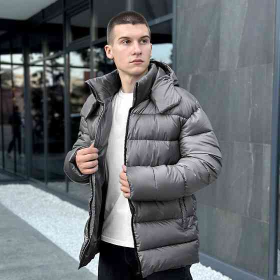 Чоловіча зимова куртка Пуховик Pobedov Snowfall Тепла з капюшоном зима темно-сіра Одеса
