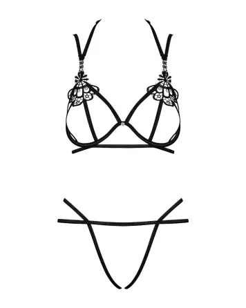 Еротичний комплект зі стреп Obsessive Badossa 2-pcs set L/XL, чорний, з доступом, бюстгальтер, стрін Львів