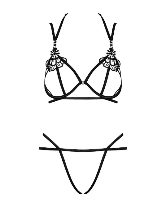 Еротичний комплект зі стреп Obsessive Badossa 2-pcs set L/XL, чорний, з доступом, бюстгальтер, стрін Львів - фото 5