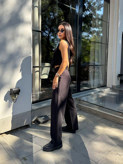 Женский брючный костюм двойка: жилет и брюки турецкая костюмка Черный 2, 44 Одесса - изображение 3