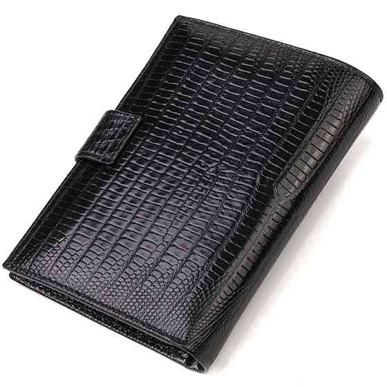 Фактурний вертикальний чоловічий гаманець середнього розміру з натуральної шкіри з тисненням CANPELLINI 21859 Чорний Київ