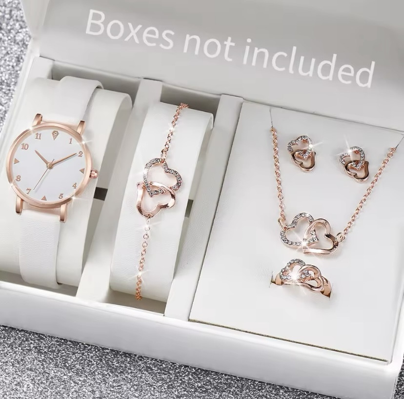 Подарочный набор для женщин сердца наручные часы браслет кольцо ожерелье серьги без подарочной коробки белый Киев - изображение 1