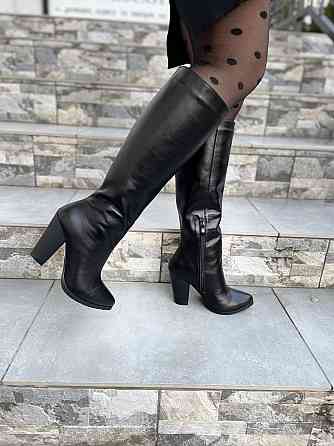 SANTINI Стильні жіночі зимові чоботи шкіряні на підборах чорні теплі, на хутрі 955720-11 р. 36- Коломыя
