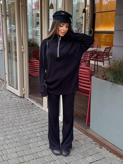 Жіночий стильний повсякденний костюм турецький ангора рубчик Чорний, 44/46 Одеса - фото 10